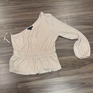 T.J.Maxx One-Shoulder Long Sleeve Peplum Top - Beige